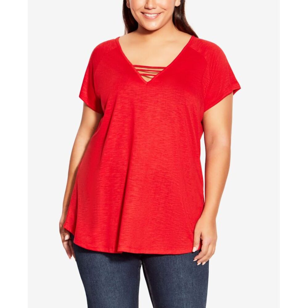 Avenue Plus Size 3 Bar V Neck Top
